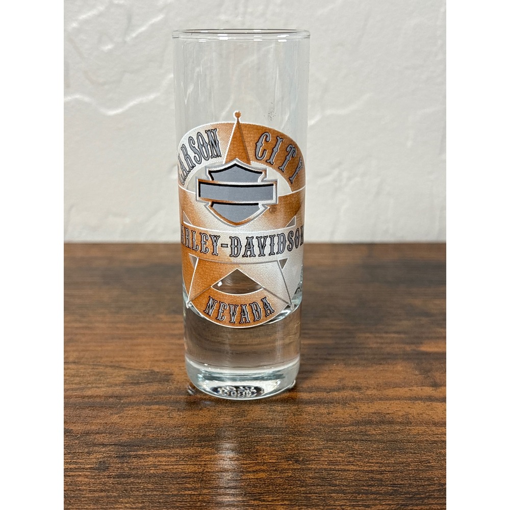 Harley-Davidson Carson City Nevada Shot Glass 2007 Orange Star Bar Shield Logo